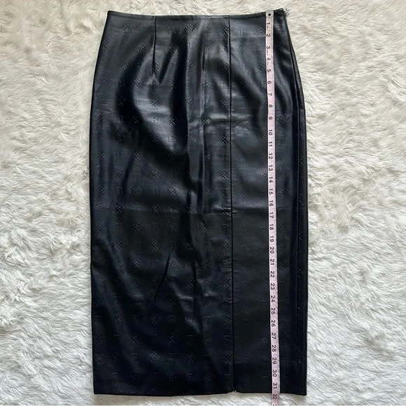 ROTATE Birger Christensen Skirt Leeds Pencil Midi Faux Leather Logo Black 8 - Picture 12 of 12